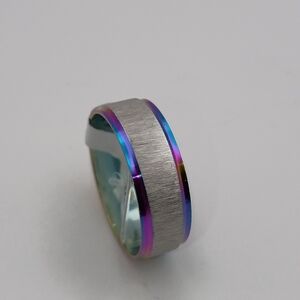 Silver and Rainbow Stainless Steel Fashion Band Ring Size 20 U.S Size 10